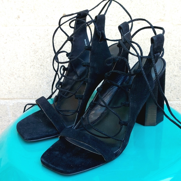 Senso black suede octagonal-heeled laced gladiatior sandal, EU41, NWT - Picture 2 of 16